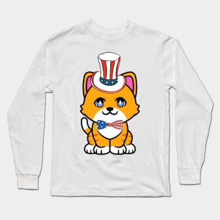 Funny orange cat is ready for independence day Long Sleeve T-Shirt
